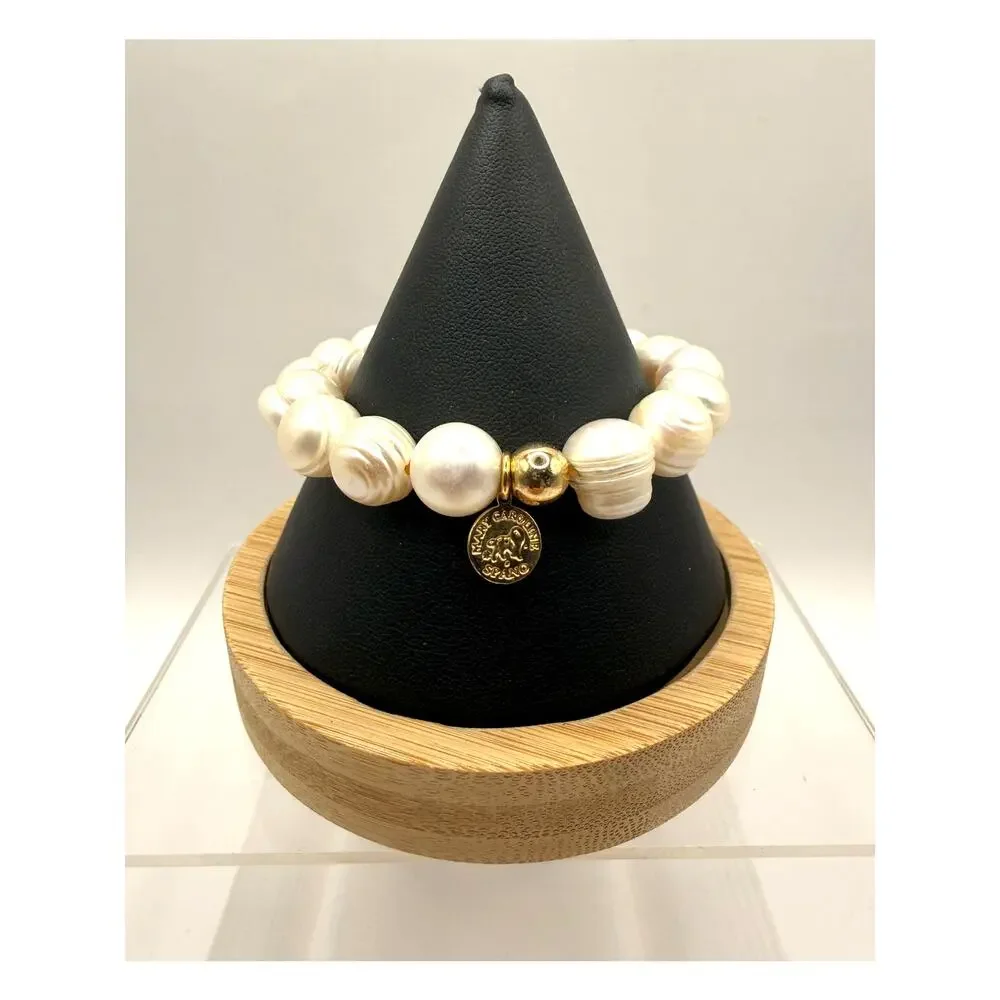 Mary Caroline Freshwater Pearl Stretch Strand Bracelet W/Lantern Charm
